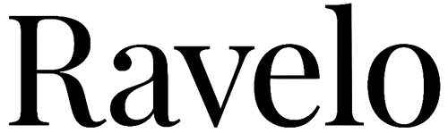 Black 'Ravelo' logo on a white background
